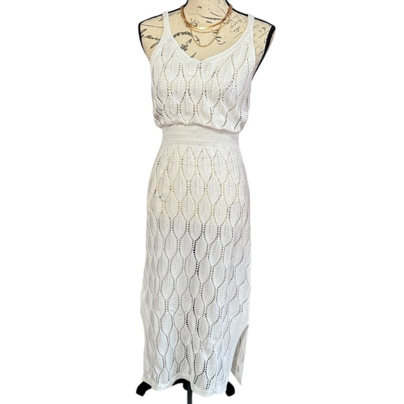 WHITE EYELET LONG SLEVELESS DRESS SIZE LARGE NEW - Picture 6 of 7